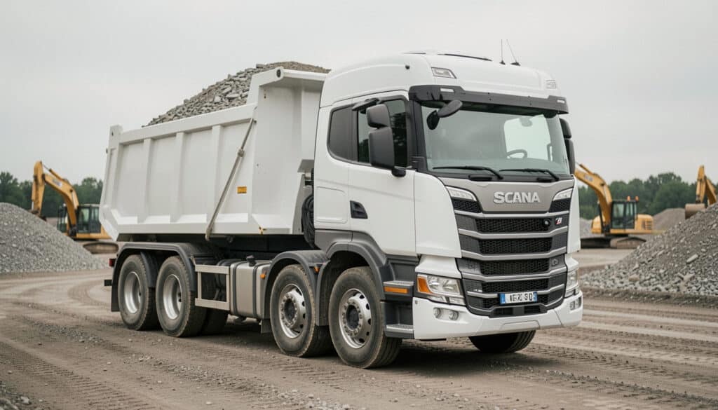 Camion-benne 8x4 : dimensions, charge utile et benne